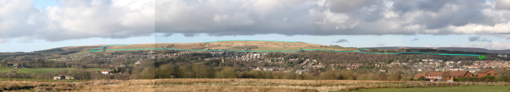 View from lower Affetside of the east side of Turton Heights and route.